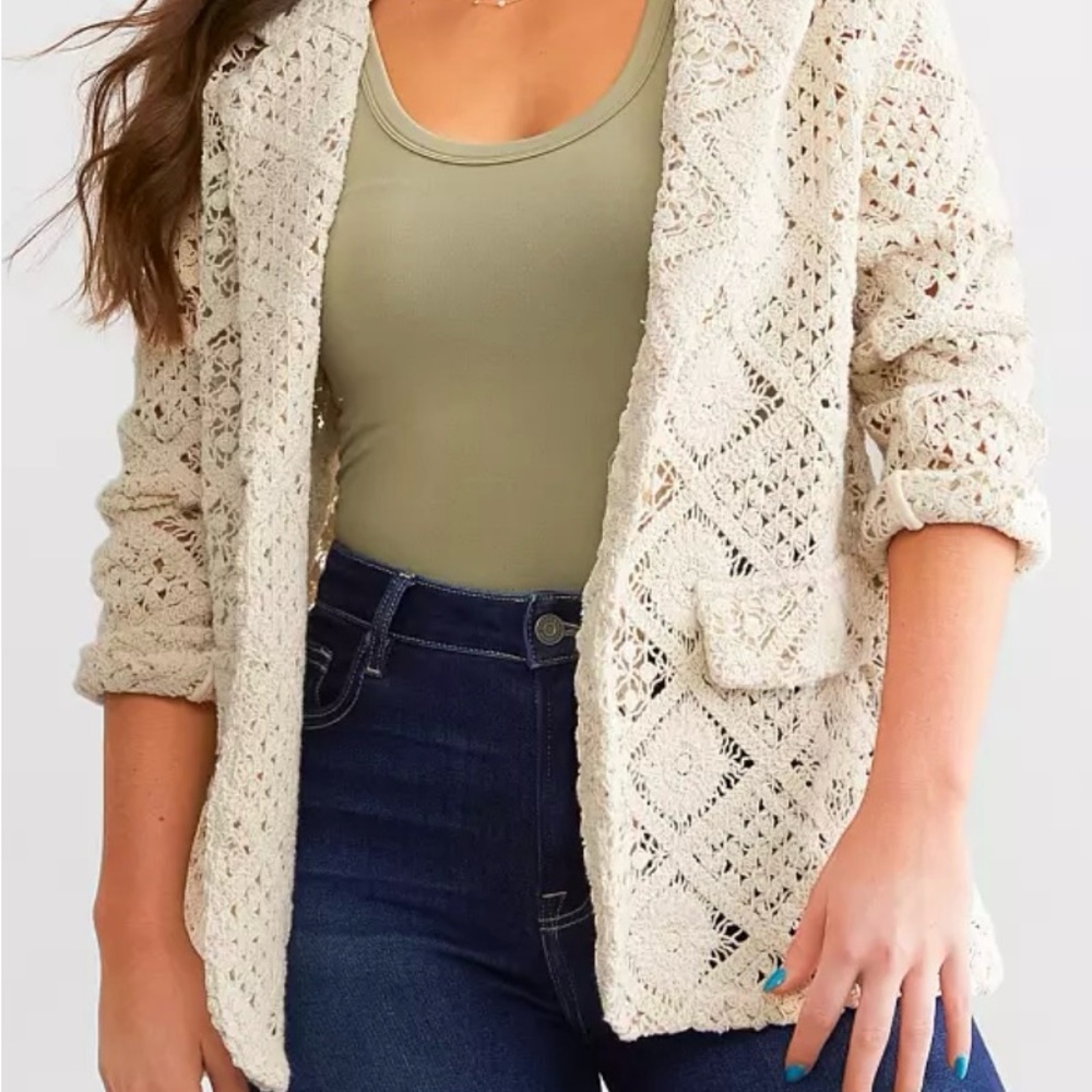 MissMe Cream Crochet Blazer